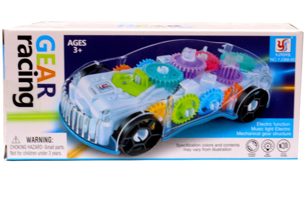 Galactic 3D Transparent Gear Racing Car Toy For Kids With Gear Simulation Mechanical Car Technology W/D Sound & Light Toys For Kids Boys & Girls
