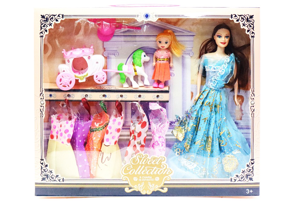 Sweet Collection Doll Set With Extra 4 Dresses Horse Cart Hat etc.. Item No : DX521