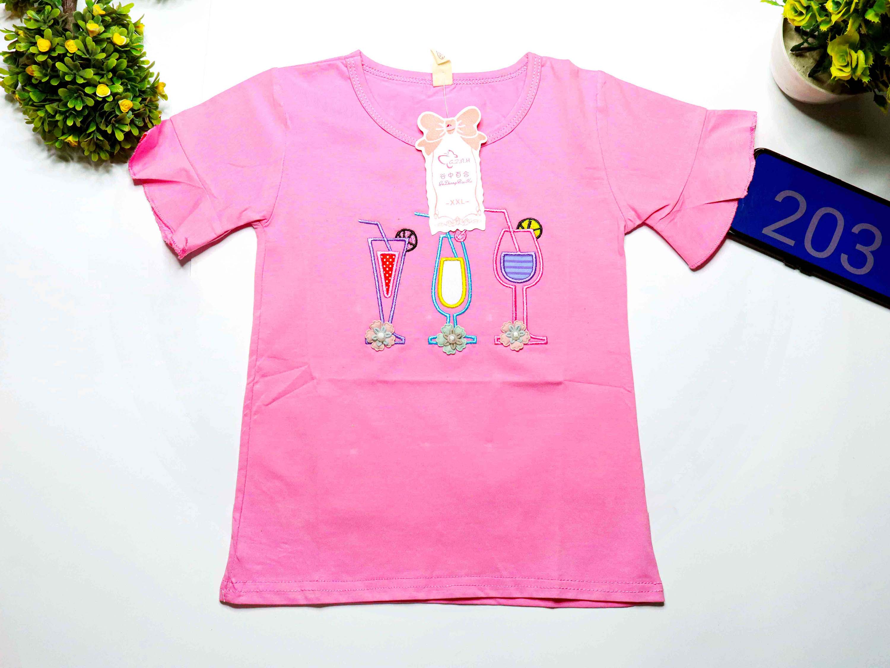 Girls Shirt Printed T-shirt baby Short-sleeved Round Neck Loose Heart Pattern Shirt Summer