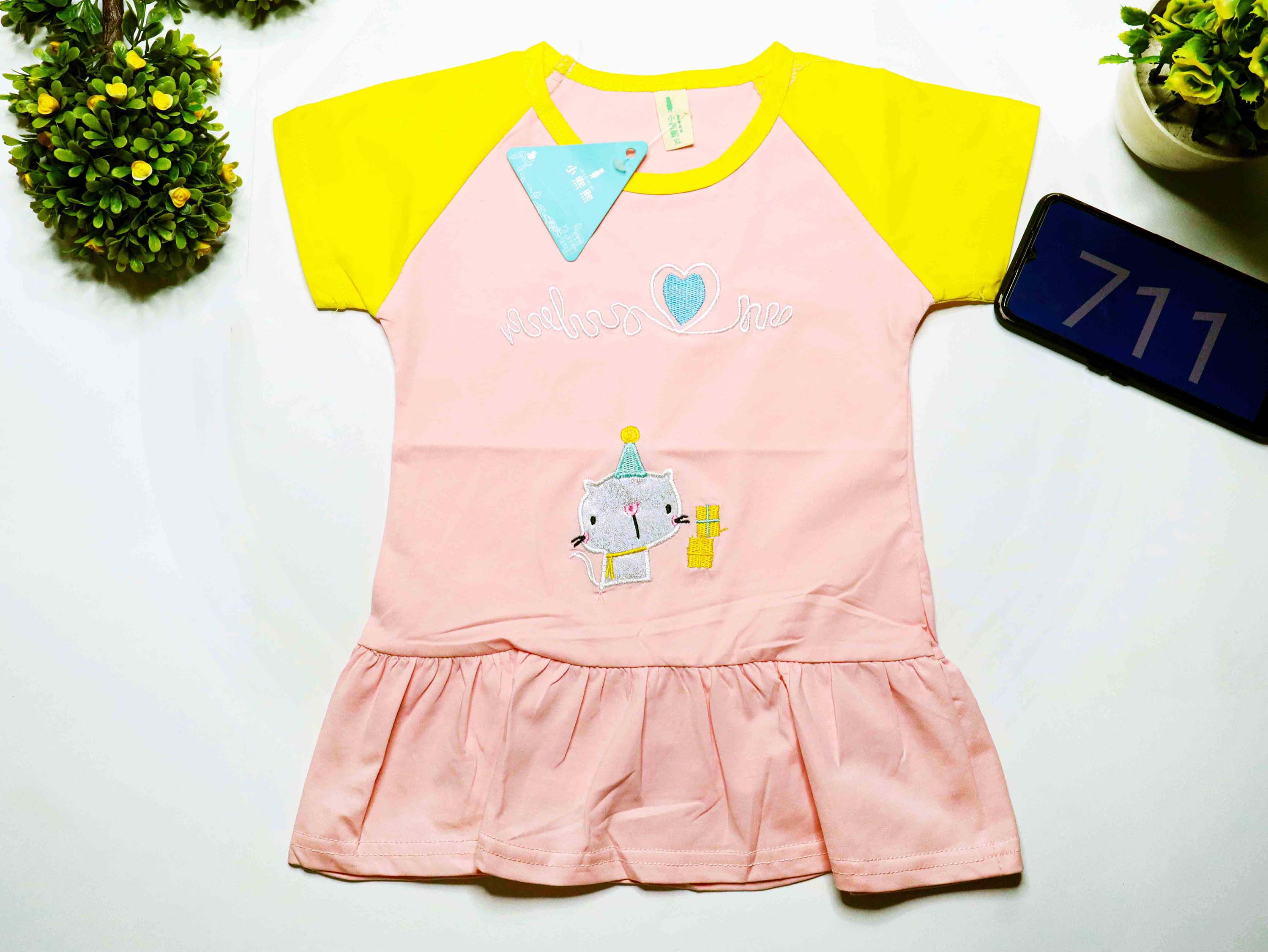 Girls Shirt Printed T-shirt baby Short-sleeved Round o Neck Loose Heart Pattern Shirt Summer