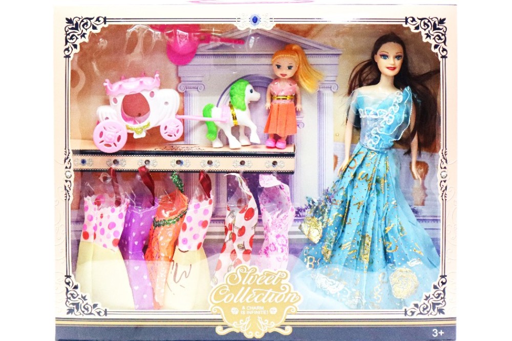 Sweet Collection Doll Set With Extra 4 Dresses Horse Cart Hat etc.. Item No : DX521