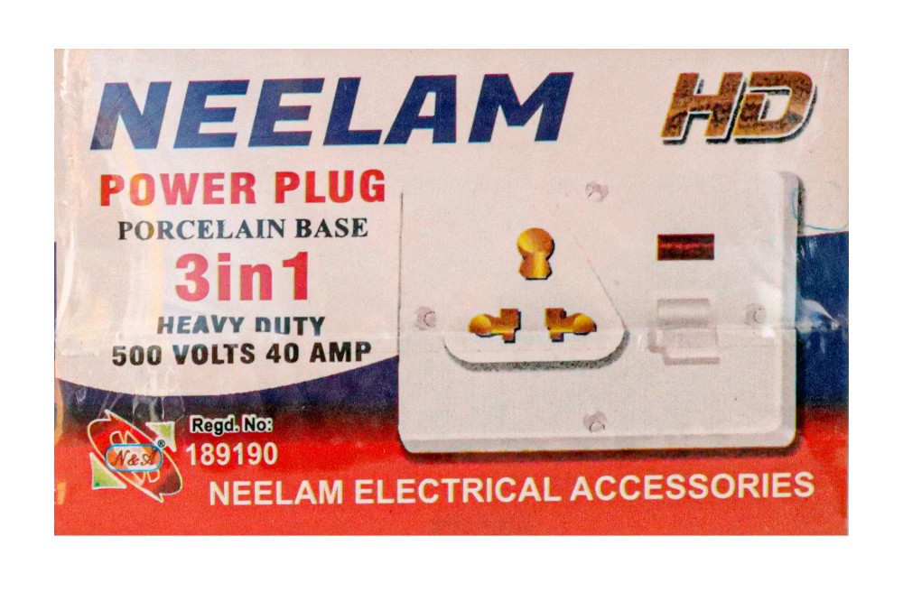 Power Plug Porcelain Base 3 In 1 Heavy Duty 500 Volts 40 Amp
